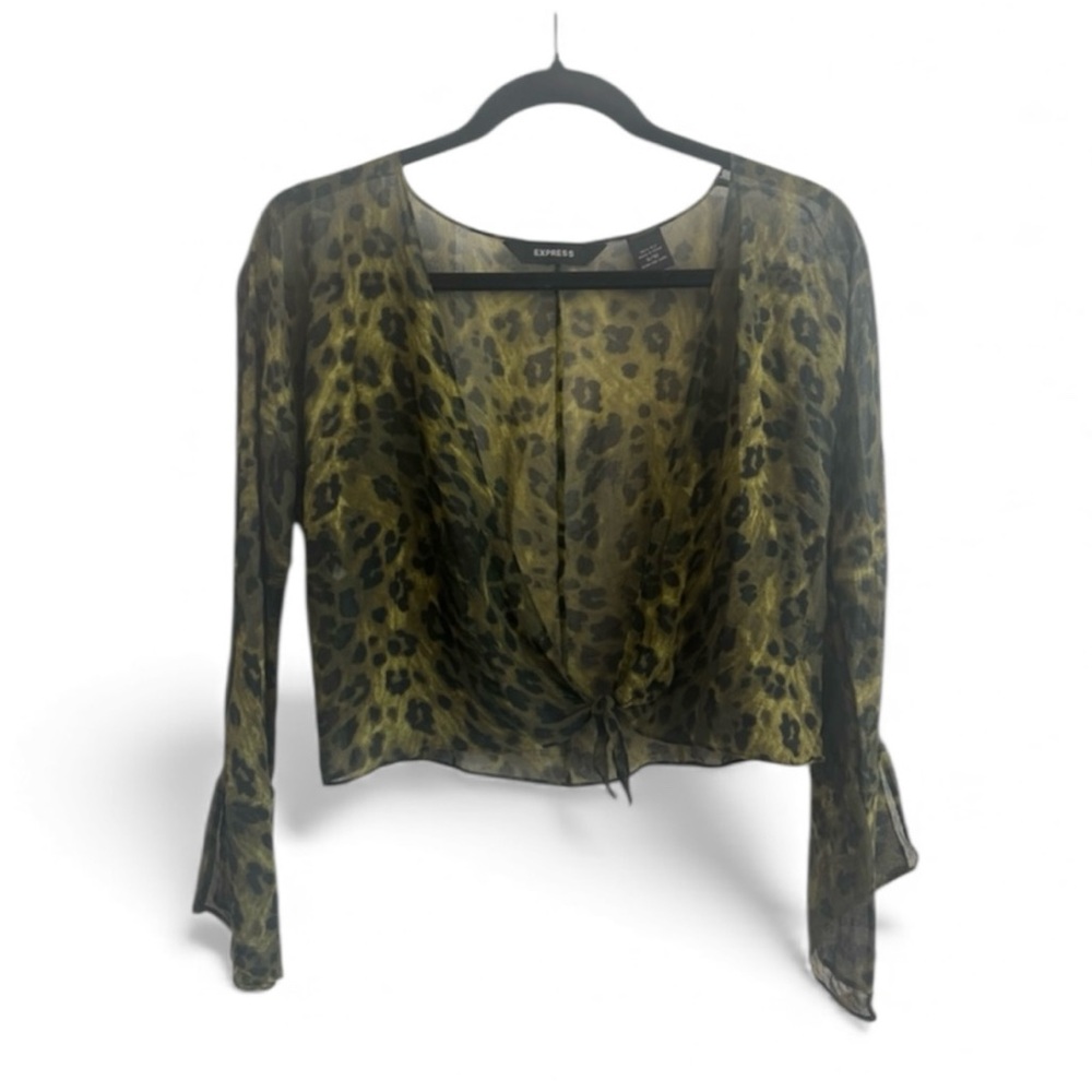 Express Pure Silk Olive Green and Black Leopard Crop Top Bolero
